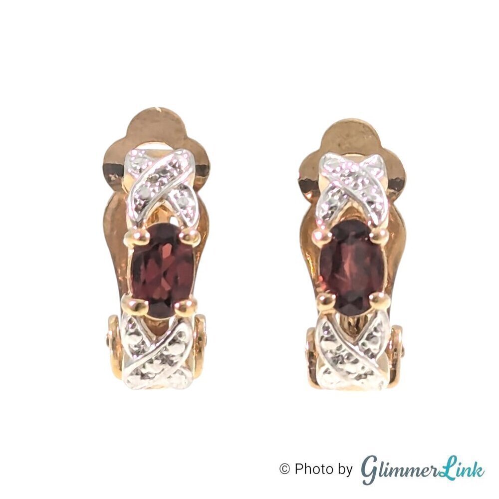 XO Two Tone Red Crystal Gold Tone Huggie Hoop Clip On Earrings